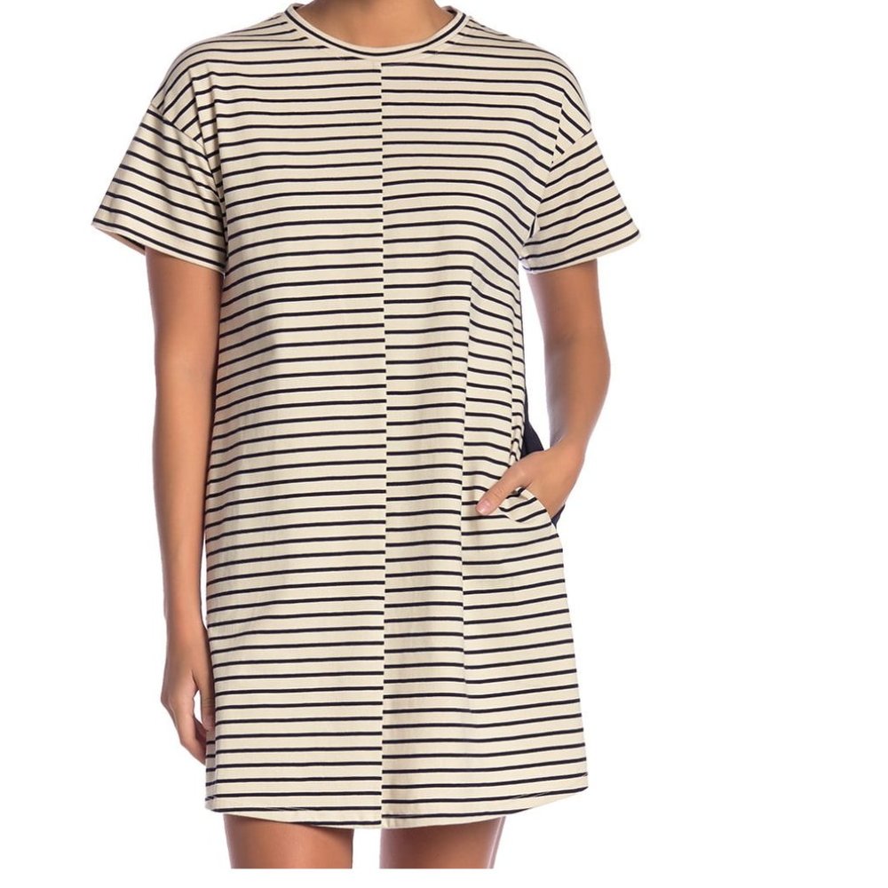 Theory Cream and Black Striped Mini Dress